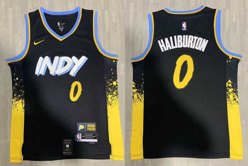 Indiana 0 DTyrese Haliburton Black Nike 2023-24 City Edition Swingman Jersey->indiana pacers->NBA Jersey